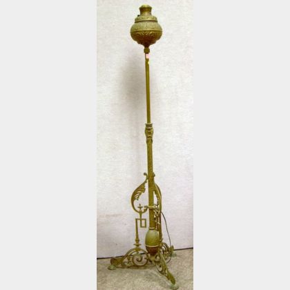 Hollings & Co. Victorian Brass Adjustable Piano Kerosene Floor Lamp