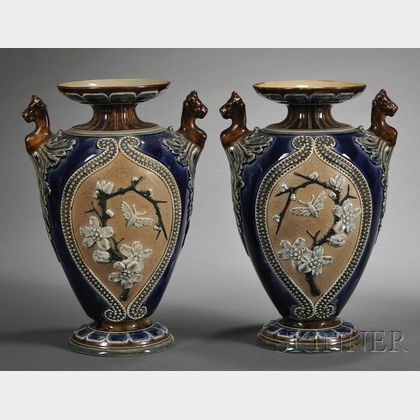 Pair of Doulton Lambeth Slater's Patent Stoneware Vases