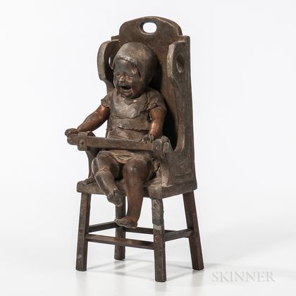 Clement Leopold Steiner (French, 1853-1899) Bronze Figure of a Crying Baby in a High Chair