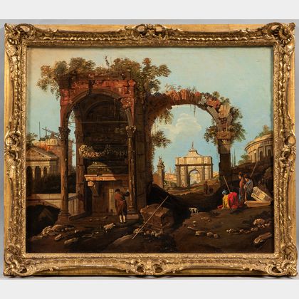 After Canaletto (Italian, 1697-1768) Copy of Capriccio Ruins and Classic Buildings