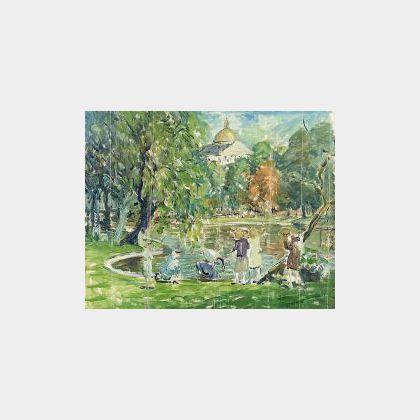 Arthur Clifton Goodwin (American, 1864-1929) Feeding the Swans, Boston&#39;s Public Garden