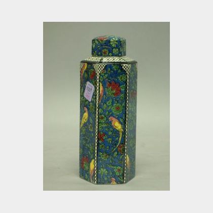 Royal Doulton Floral and Parrot Decorated Hexagonal Ceramic Canister