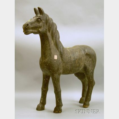 Black-painted Carved Wooden Horse Figure