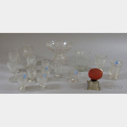 Twelve Pieces of Colorless Pressed New England Pineapple Pattern Glass Tableware and Four Other Colorless Glass Articles