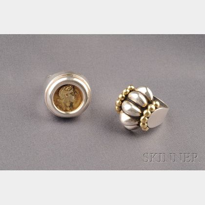 Two Sterling Silver and 18kt Gold Rings, Lagos