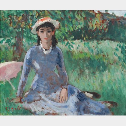 François Gall (French, 1912-1987) Girl in Blue Seated on the Grass