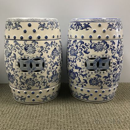 Pair of Blue and White Garden Seats