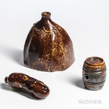 Three Bennington/Rockingham Glazed Flasks