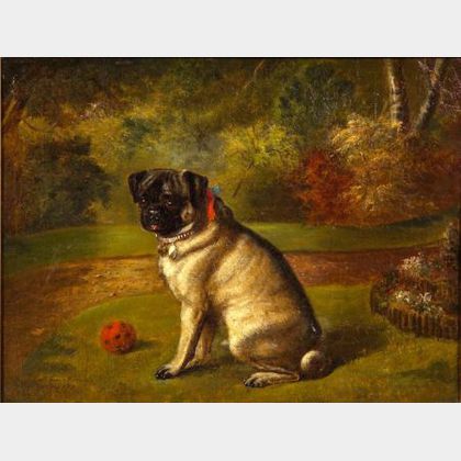 Benjamin Cam Norton (British, 1835-1900) Pug with a Red Ball