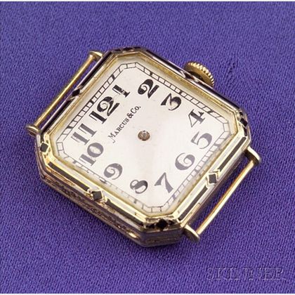 Art Deco 14kt Gold and Enamel Wristwatch, Marcus & Co.