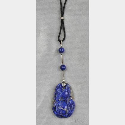 14kt White Gold and Carved Lapis Pendant/Necklace