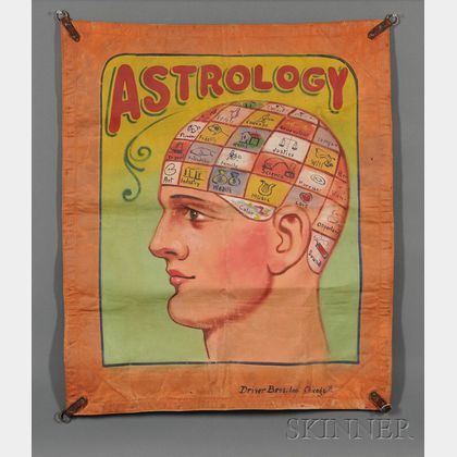 Polychrome-painted Canvas "ASTROLOGY" Circus Banner