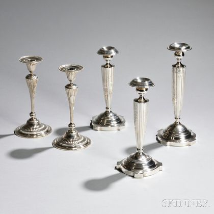 Five American Sterling Silver Candlesticks