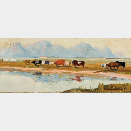 Frank Paul Sauerwein (American, 1871-1910) Western Landscape with Cows