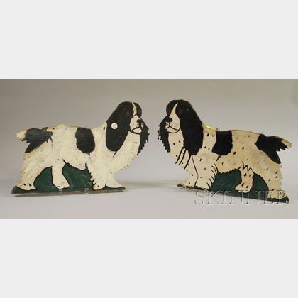 Pair of Painted Wood Spaniel Lawn Ornaments