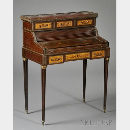 Louis XVI Style Painted and Brass-mounted Mahogany and Marble-top Ladies Desk