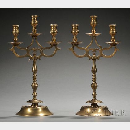 Pair of Brass Three-light Candelabra