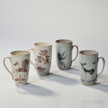 Six Scheier Pottery Mugs