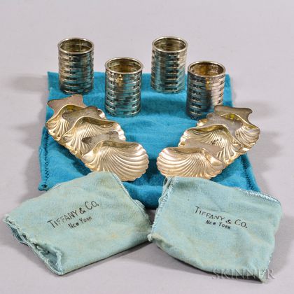 Six Tiffany & Co. Footed Shell-form Salts and Four Toothpick Holders