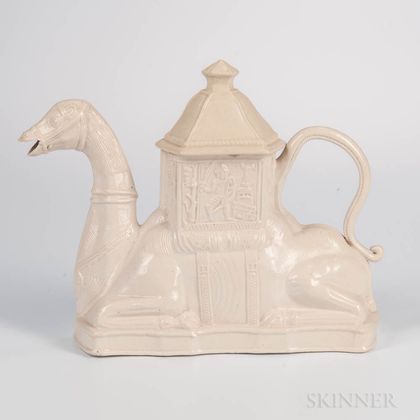 Staffordshire White Salt-glazed Stoneware Camel Teapot and Cover