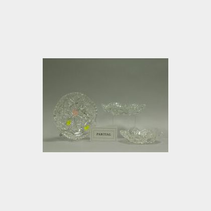 Five Colorless Cut Glass Low Bowls/ Trays. 
