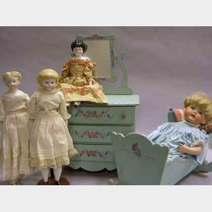 Group of Dolls and Doll Furniture