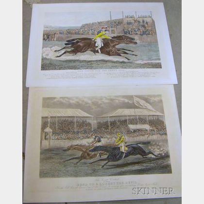 Two Unframed Rees Hand-colored Lithograph Horse Racing Prints, The Great Contest Between Bend Or & Robert The Devil