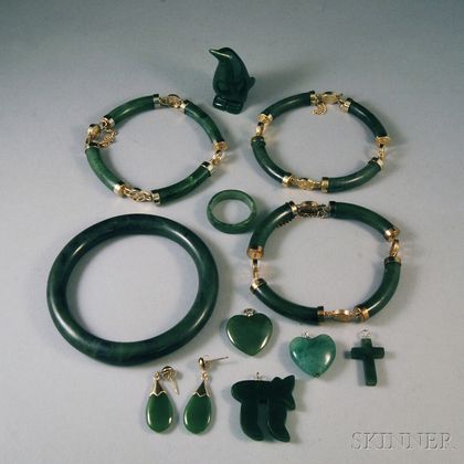 Group of Green Stone or Jade Jewelry