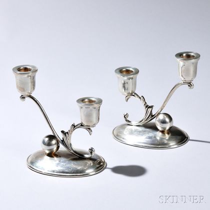 Pair of Mexican Silver Candleholders 