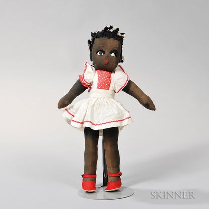 Black Cloth Girl Doll in a Red and White Jumper