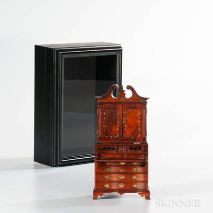 Miniature Carved Serpentine-front Scroll-top Desk/Bookcase