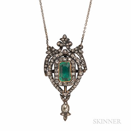 Antique Emerald and Diamond Pendant
