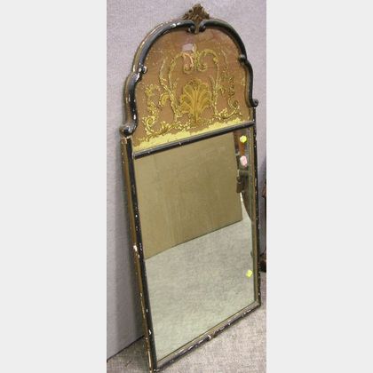 Baroque-style Partial-Gilt and Ebonized Mirror with Reverse-Painted Tablet. 