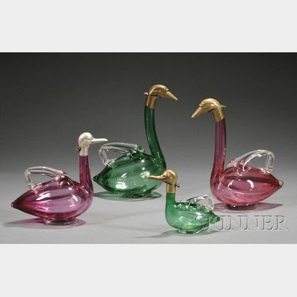 Four Glass Duck-form Decanters