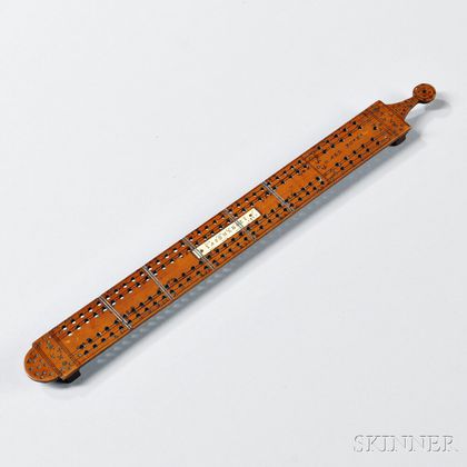Carved and Inlaid "JASON HOLT/1728" Cribbage Board