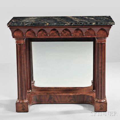 Carved Mahogany and Mahogany Veneer Marble-top Pier Table