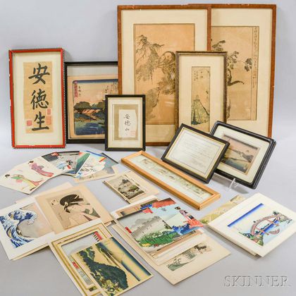 Large Group of Japanese Print Reproductions, Later Editions, Postcards, and Framed Prints