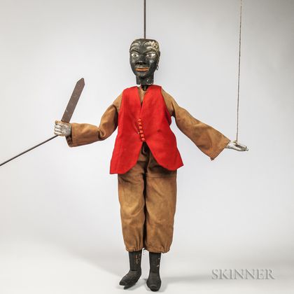 Carved and Painted Black Marionette with Dagger