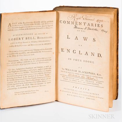 Blackstone, William (1723-1780) Commentaries on the Laws of England.