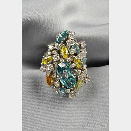 18kt White Gold, Color-treated Diamond, and Diamond Ring, Arthur King