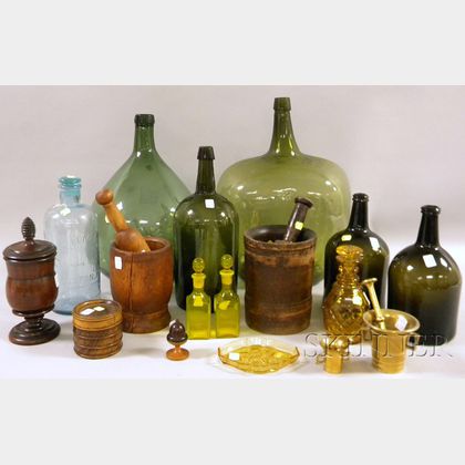 Assorted Group of Glass, Brass, and Wooden Ware