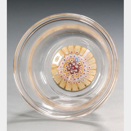 Colorless Blown Glass and Millefiori Footed Dish