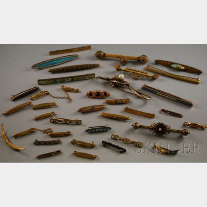 Large Group of Antique Gold, Gold-filled, Gilt, and Sterling Silver Bar and Lingerie Pins