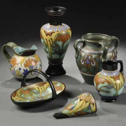 Six Gouda Pottery Semimatte Glaze Items