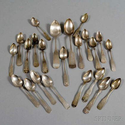 Twenty-three New England Coin Silver Spoons
