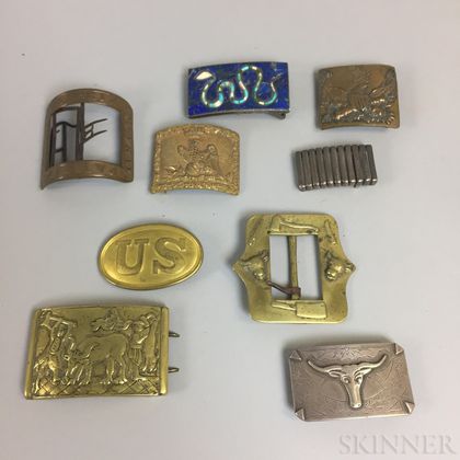 Group of Brass and Silver Belt Buckles