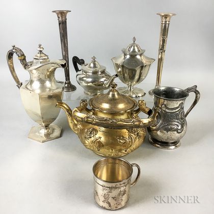 Eight Pieces of Mostly Sterling Silver Tableware
