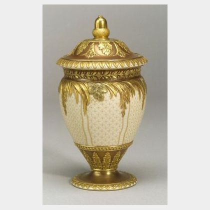 Wedgwood Bronzed and Gilded Creamware Vase and Cover