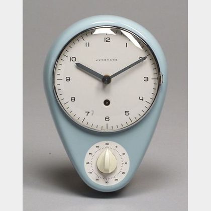 Max Bill/Bauhaus Glossy Blue Glazed Ceramic Wall Clock with Timer.