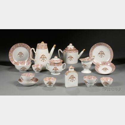 Partial Chinese Export Porcelain Tea and Coffee Service with Eagle Decoration